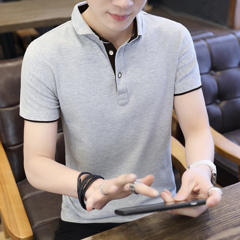 Polo Shirt For Men Casual Short Sleeve Polo Shirts Patchwork Turn-down Collar Zipper T-shi