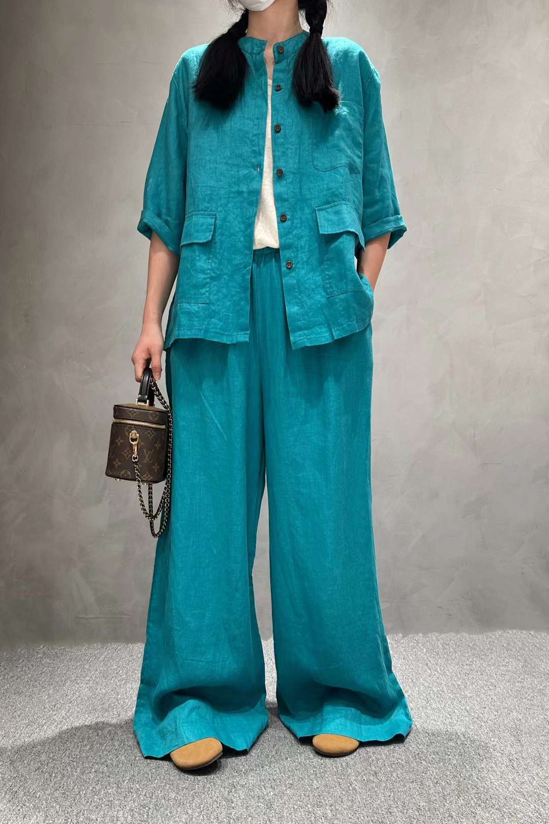 Women's Linen Shirt and Wide-Leg Trousers Suit