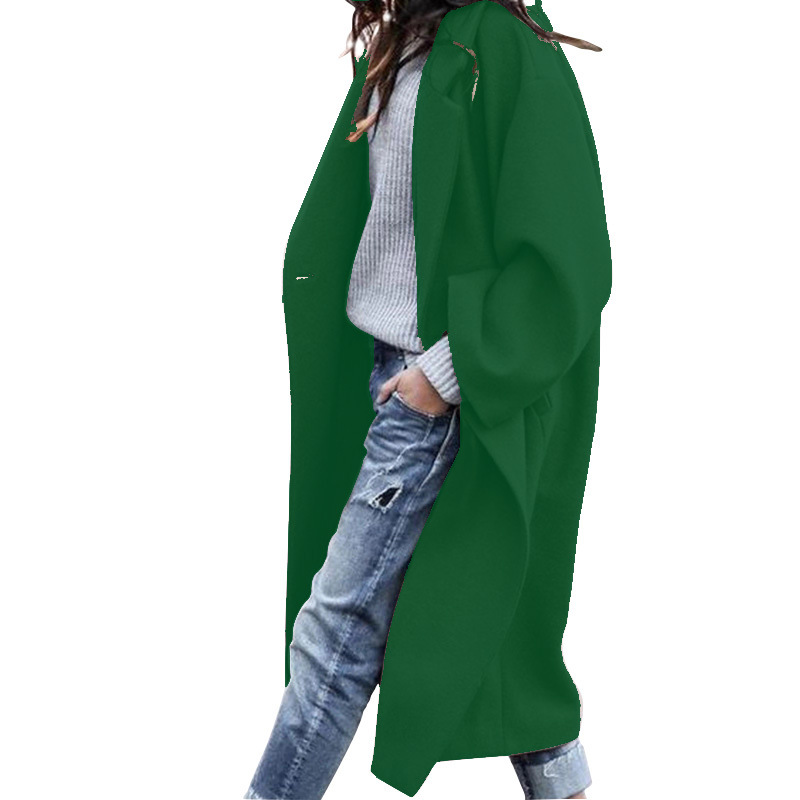 Women’s Long Lapel Coat with Pockets and Single-Breasted Front