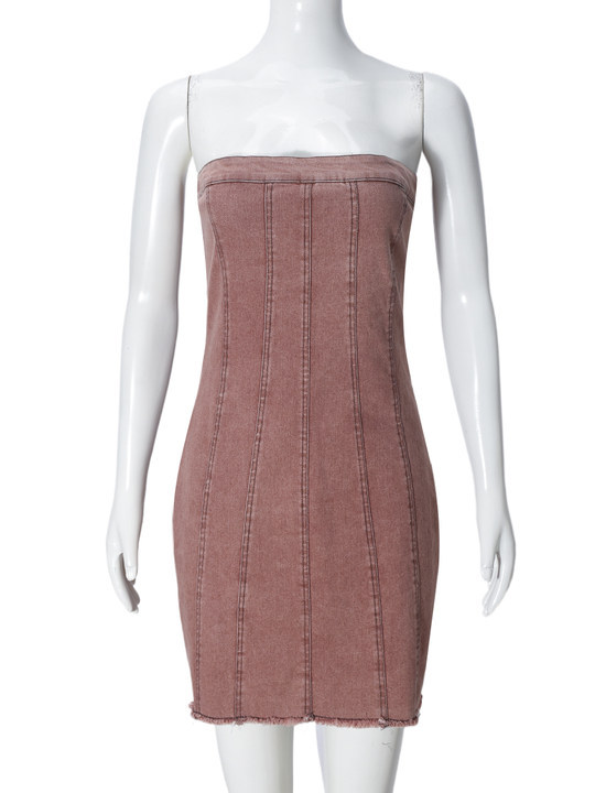 Women's Strapless Denim Mini Dress with Panel Seams