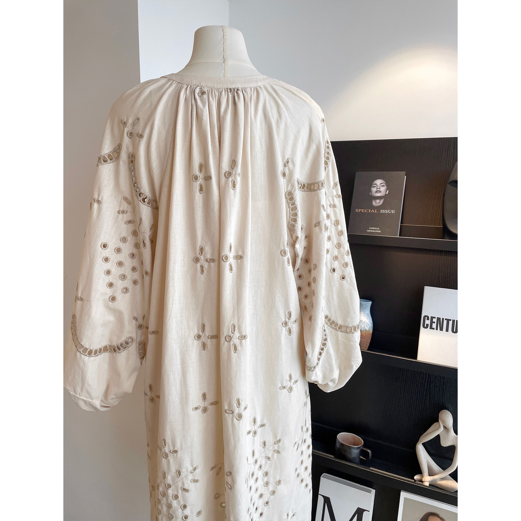 Women’s White Eyelet Embroidered V-Neck Maxi Dress