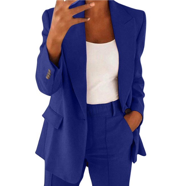 Women's One-Button Lapel Blazer and Trousers Suit Set