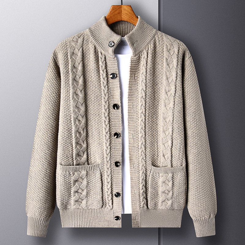 New Single-breasted Sweater With Pockets Fashion Jacquard Loose-fitting Cardigan Men Cloth