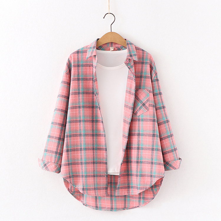 New Brand Plaid Shirt Women Loose Plus Size Blouse Female Long Sleeve Blouses Cotton Flann