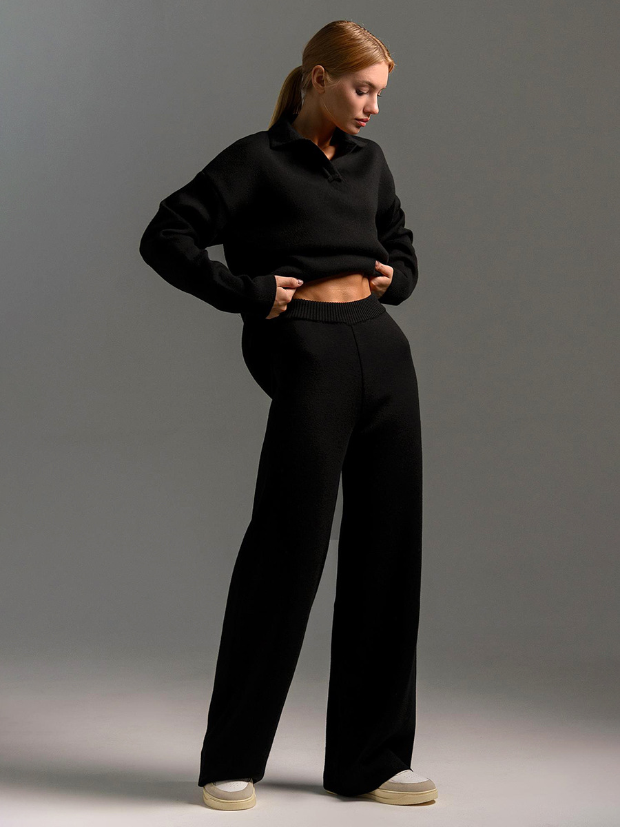 Women’s Collared Pullover and Wide-Leg Trousers Set