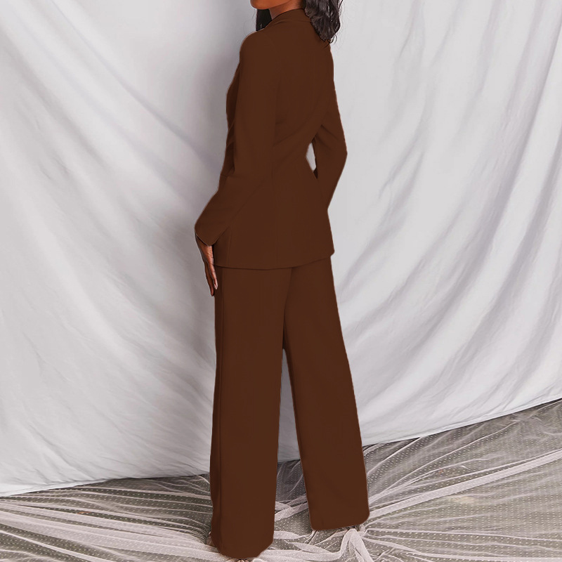 Women’s Tailored Two-Piece Suit Set with Lapels and Wide-Leg Trousers