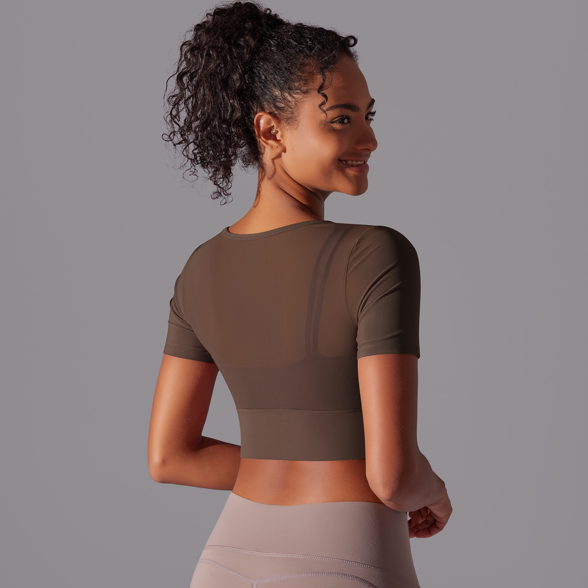 Women’s Double-Layer Short-Sleeve Cutout Crop Top