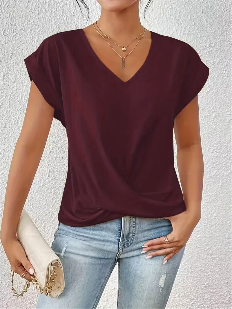 Women’s V-Neck Short-Sleeve Twist Hem T-Shirt