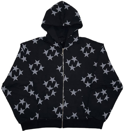 Stars Printed Zipper Hooded Cardigan Couple Fashion Outerwear Hoodies Sweatshirt Street Me