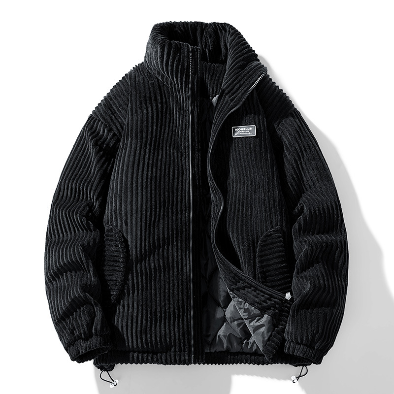 Men’s Corduroy Padded Zip Jacket with Stand Collar
