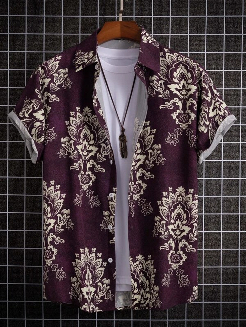 Men's Short Sleeve Button Front Patterned Shirt