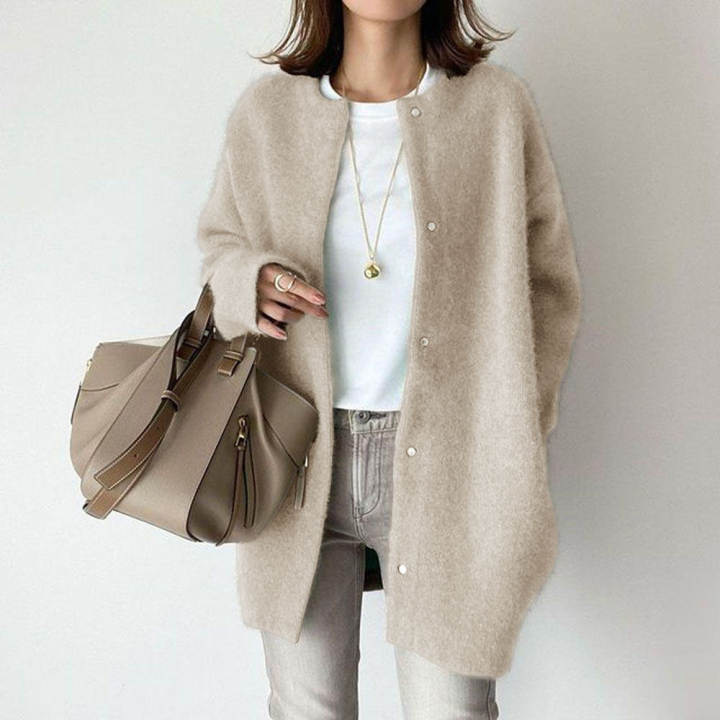 Women's Textured Knit Round Neck Button Front Cardigan