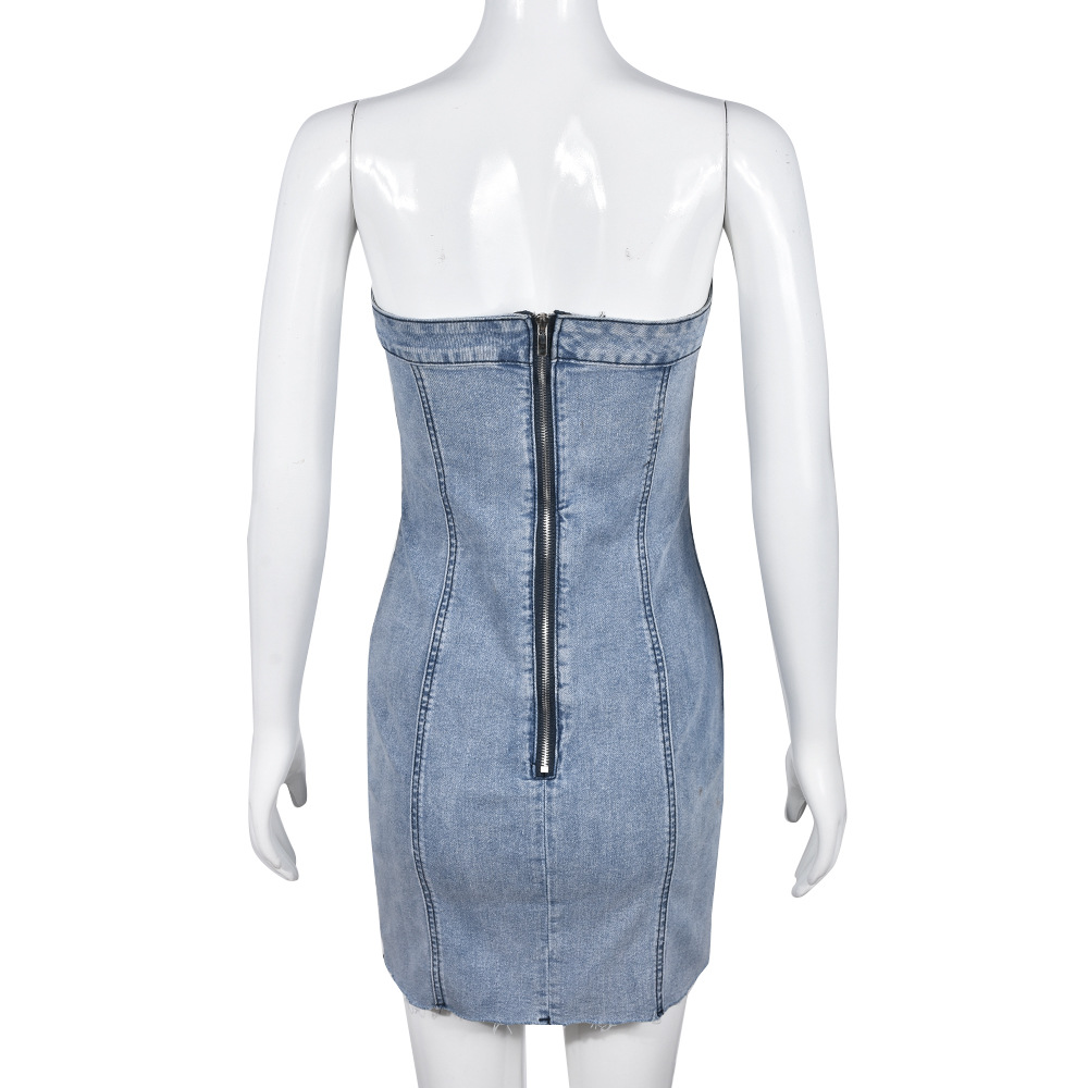 Women's Strapless Denim Mini Dress with Panel Seams