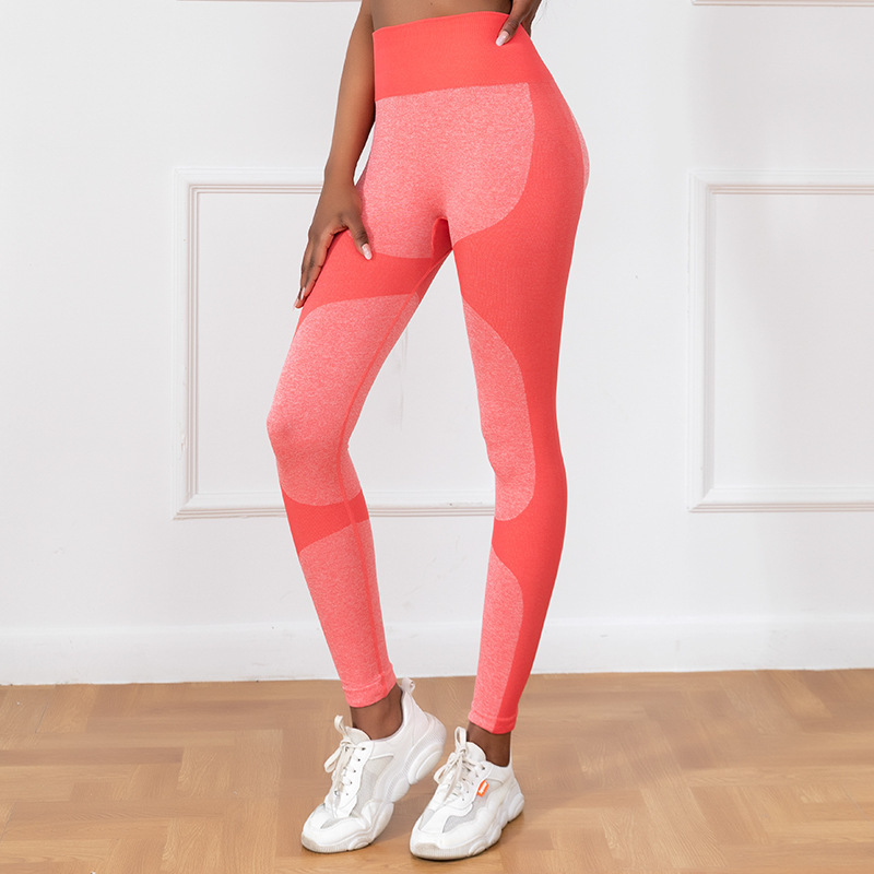 Women's Ribbed Colour-Block High-Waisted Seamless Leggings