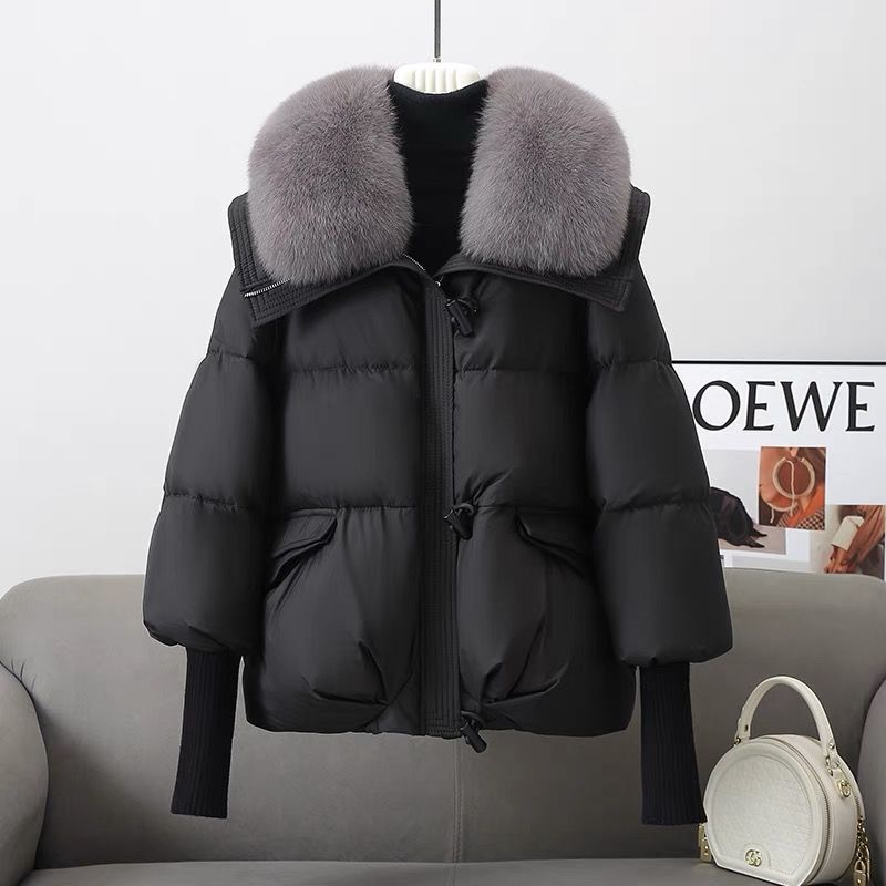 Women's Quilted Padded Jacket with Plush Fur Collar