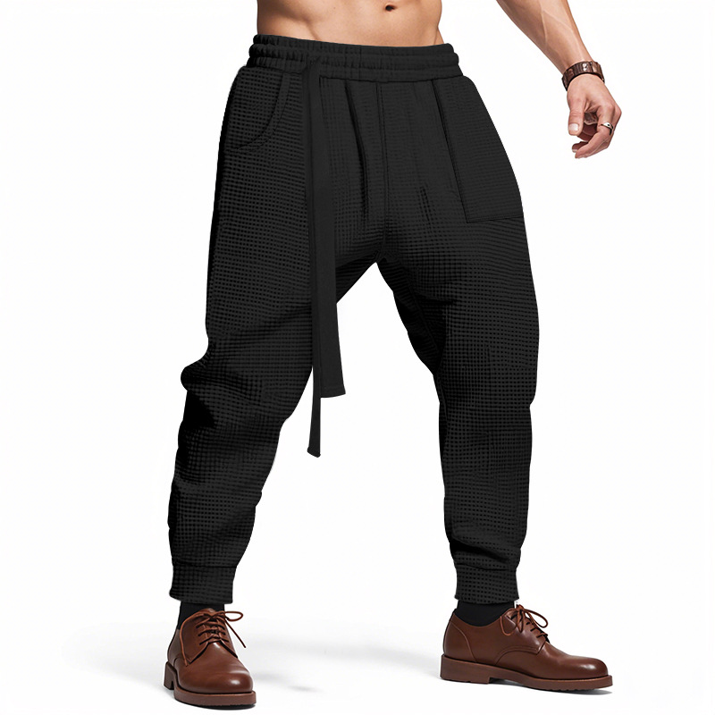 Men's Casual Pants Solid Waffle Male Hip Hop Streetwear Track Pants Joggers Trousers Fashi