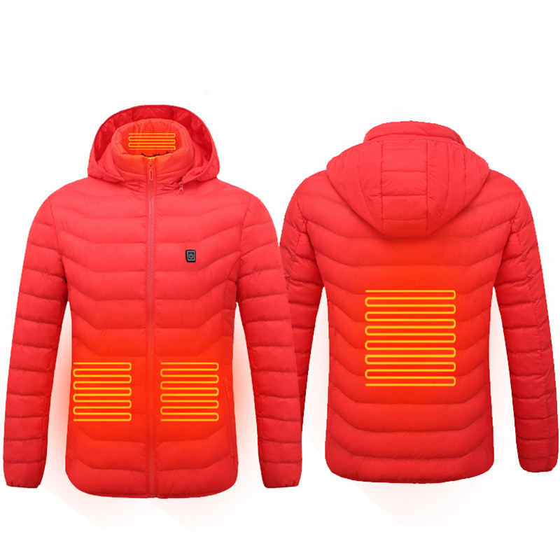 Heated Hooded Quilted Puffer Jacket with Zip Front