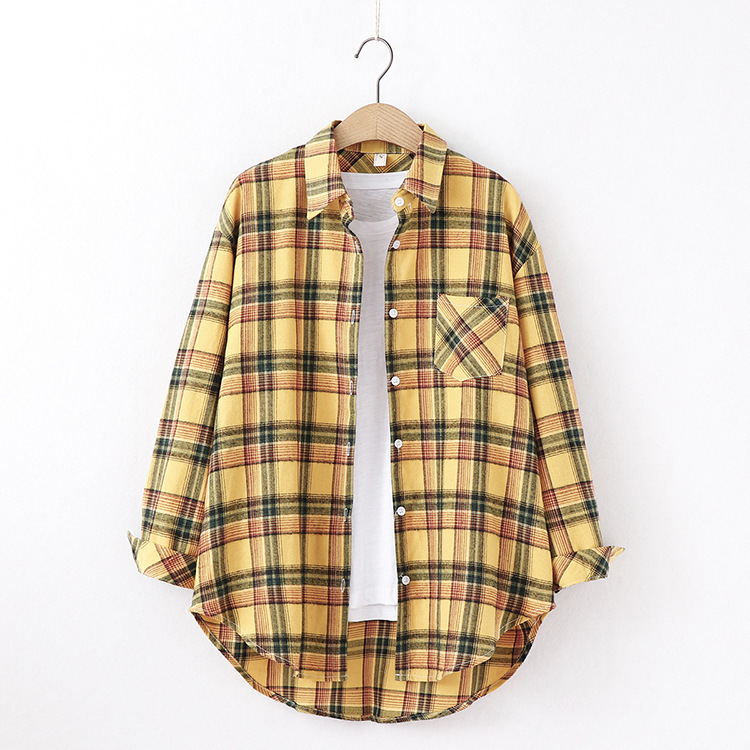 New Brand Plaid Shirt Women Loose Plus Size Blouse Female Long Sleeve Blouses Cotton Flann