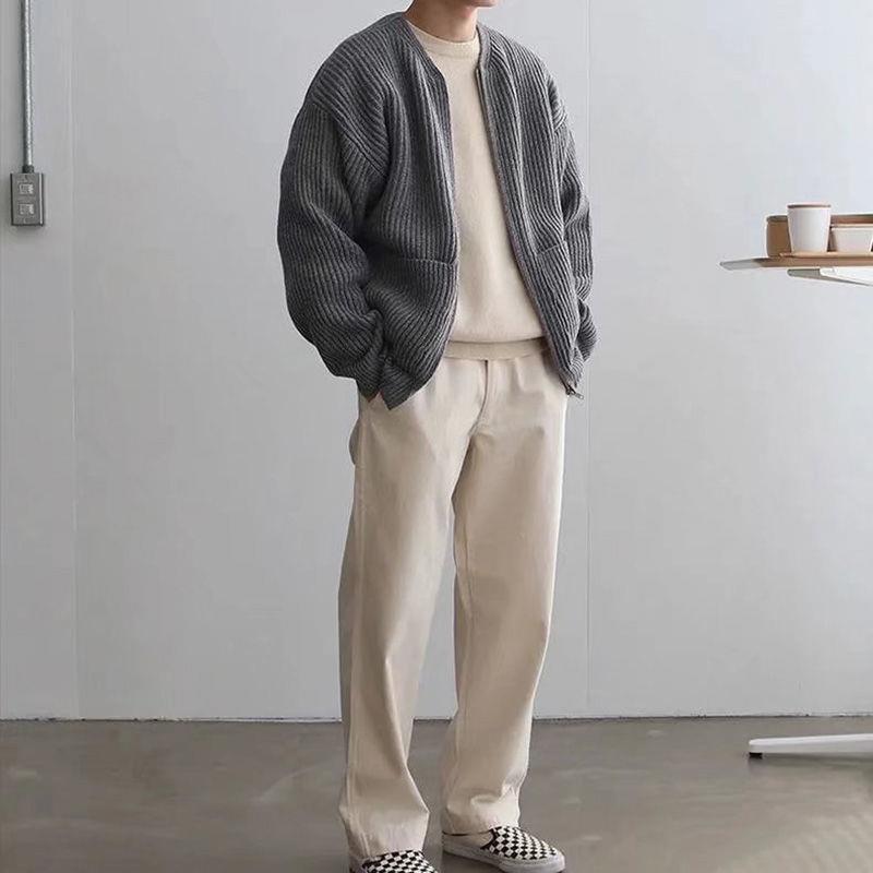 Men Zip Up Knitted Cardigan Lined Funnel Neck Jumper Sweater Pockets Coat All Seasons Comf