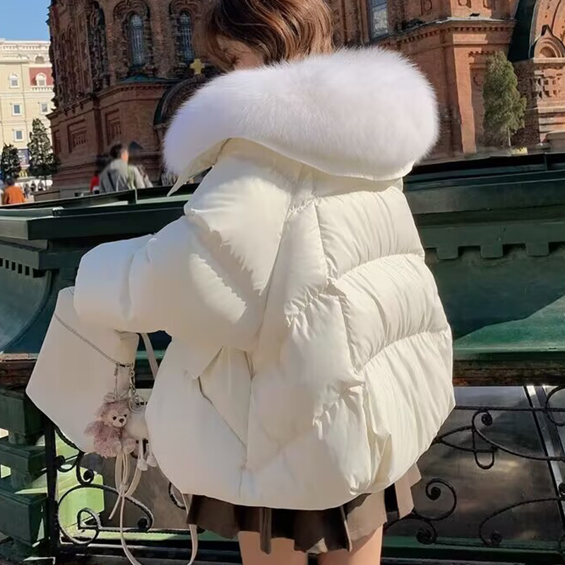 Women's Quilted Padded Jacket with Plush Fur Collar