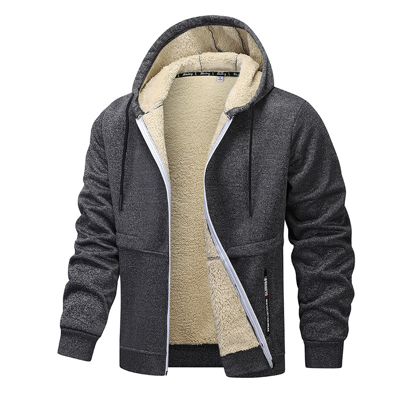 Men’s Sherpa-Lined Zip-Up Hooded Jacket With Ribbed Cuffs