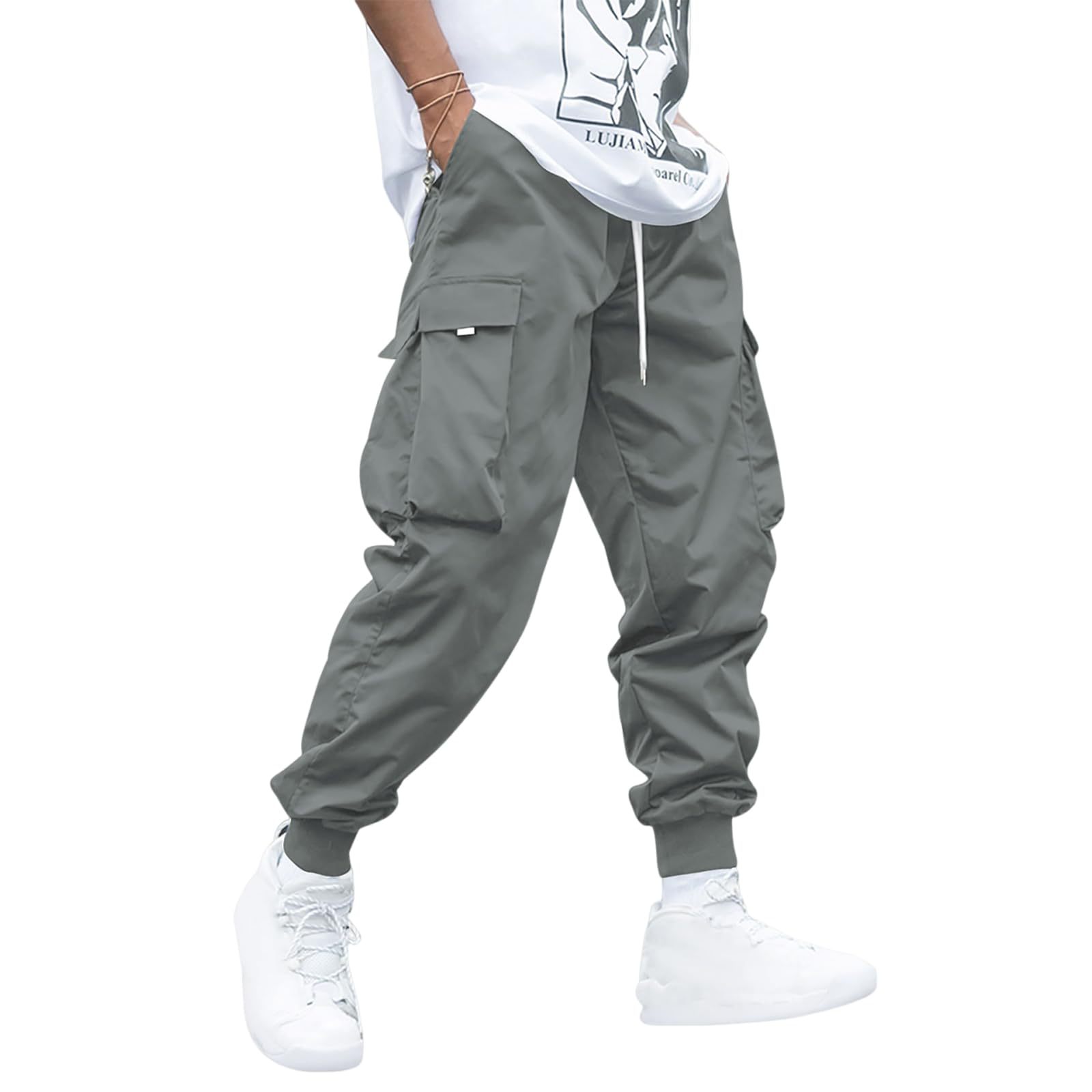 Men’s Loose Fit Cargo Trousers with Drawstring Waist and Cuffs