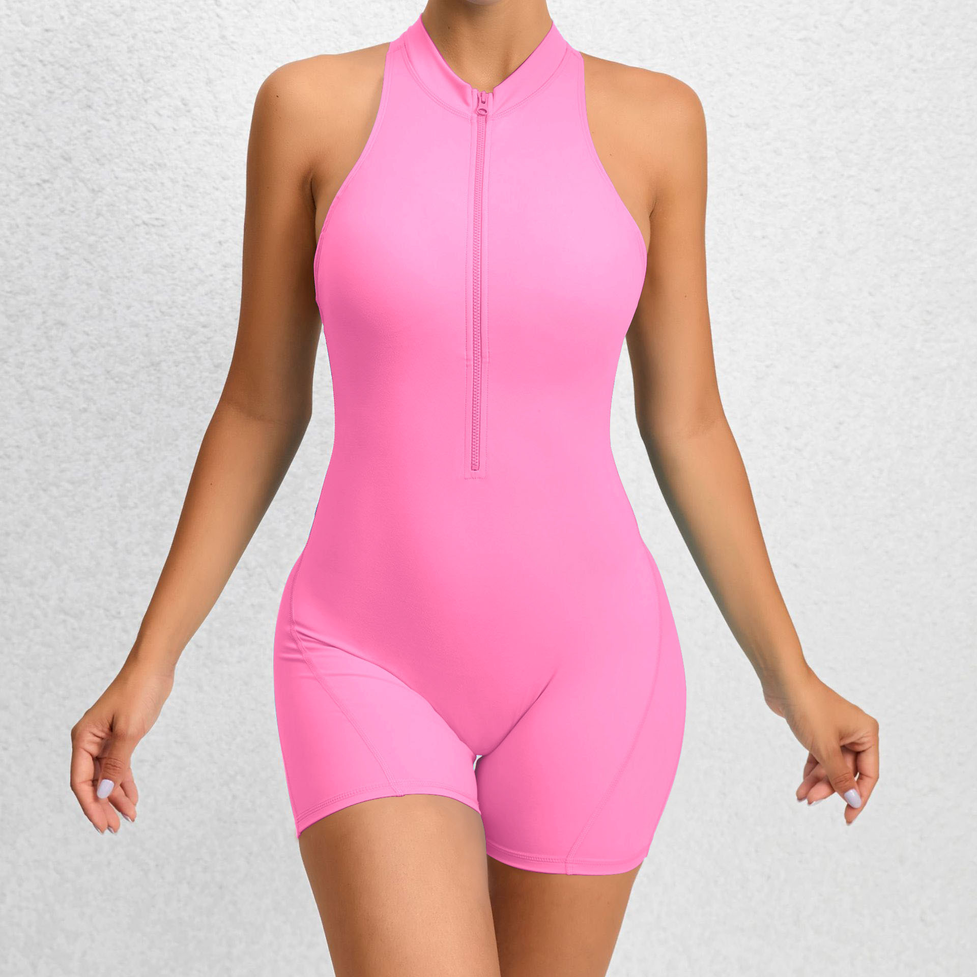 Women's Sleeveless Zip Front Stretch Playsuit with Short Legs