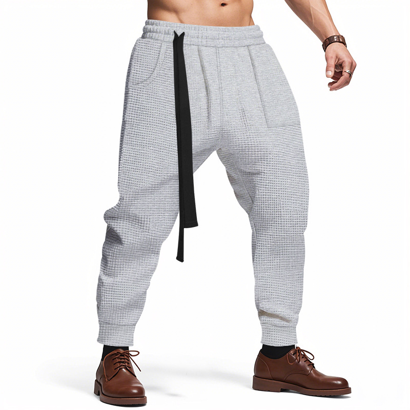Men's Casual Pants Solid Waffle Male Hip Hop Streetwear Track Pants Joggers Trousers Fashi