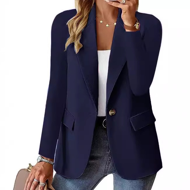 Women's Single-Breasted Notch-Lapel Blazer with Flap Pockets