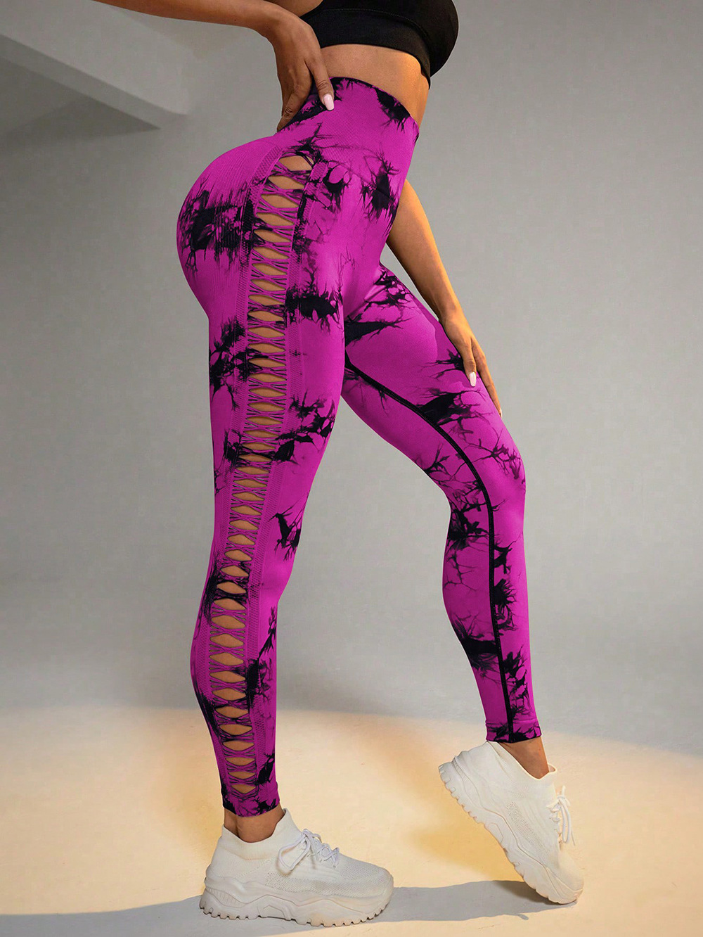 Women's High-Waisted Tie-Dye Lace-Up Side Leggings