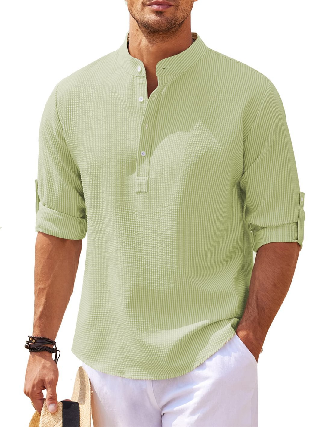 Men's Textured Stand Collar Long Sleeve Shirt