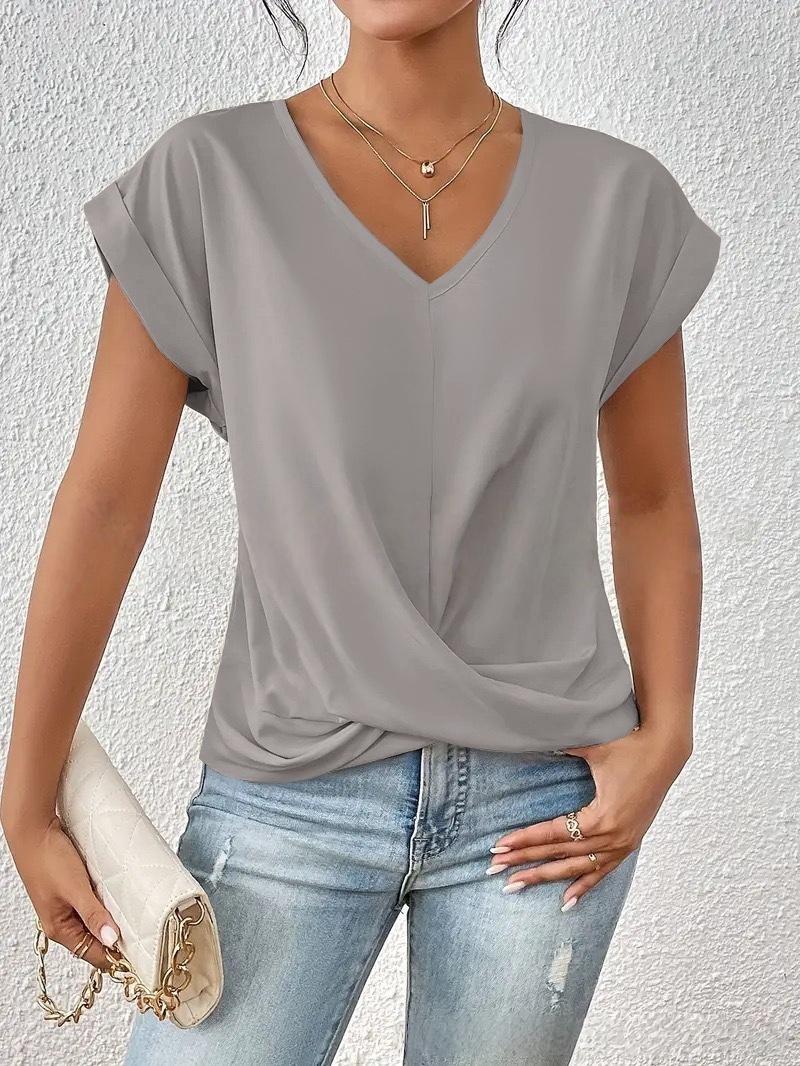 Women’s V-Neck Short-Sleeve Twist Hem T-Shirt