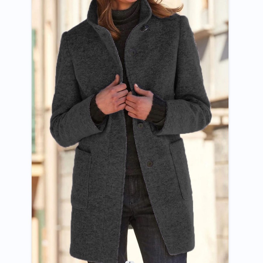 Women's Textured Stand Collar Button Front Coat With Pockets