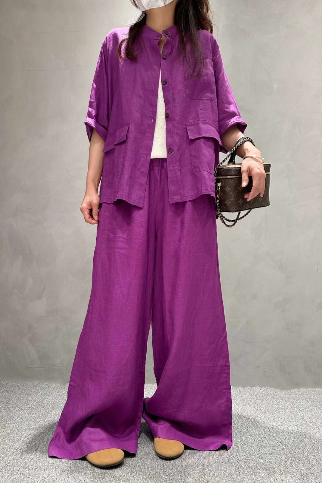 Women's Linen Shirt and Wide-Leg Trousers Suit