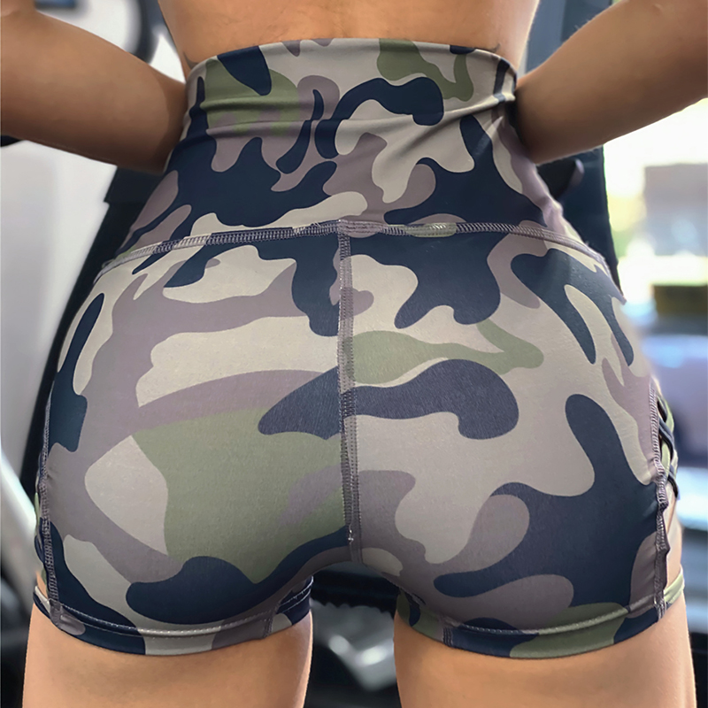 Women's High Waist Patterned Cutout Sports Shorts