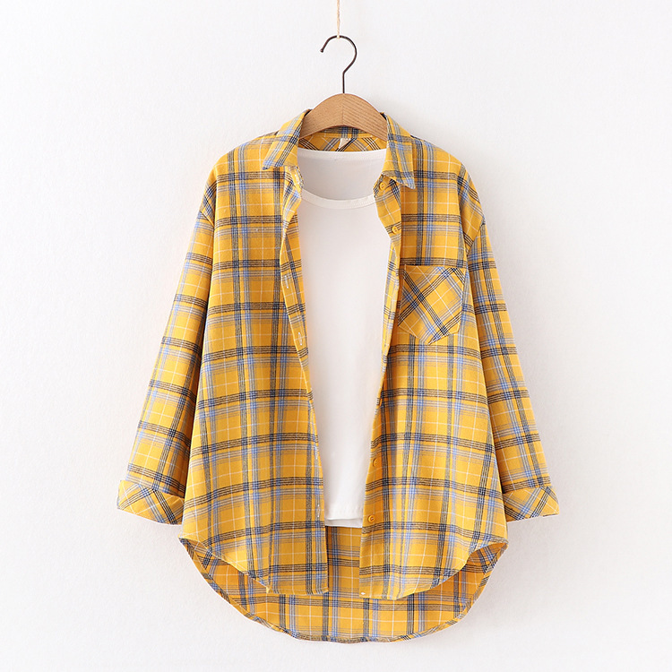 New Brand Plaid Shirt Women Loose Plus Size Blouse Female Long Sleeve Blouses Cotton Flann