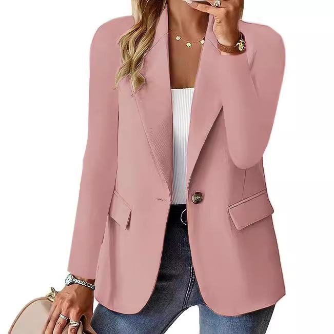 Women's Single-Breasted Notch-Lapel Blazer with Flap Pockets