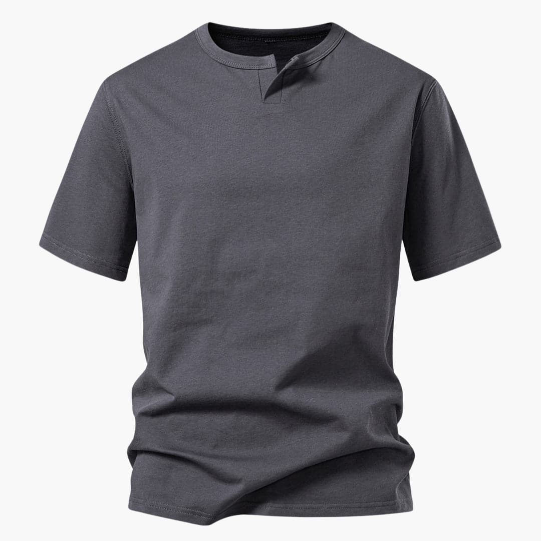 Men's Cotton Notched Collar Short-Sleeved Curved Hem T-Shirt