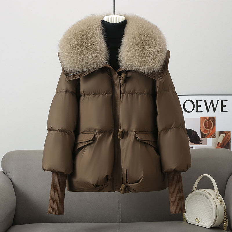 Women's Quilted Padded Jacket with Plush Fur Collar