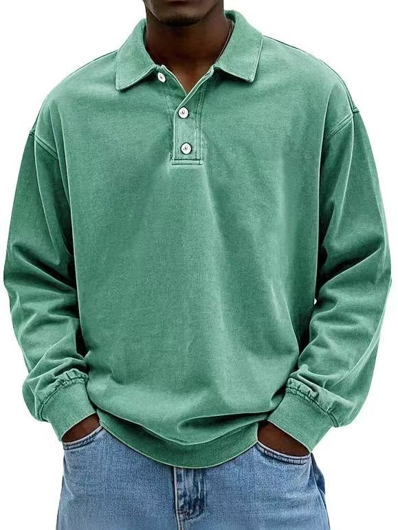 Men’s Long Sleeve Polo Shirt with Button Placket and Ribbed Cuffs