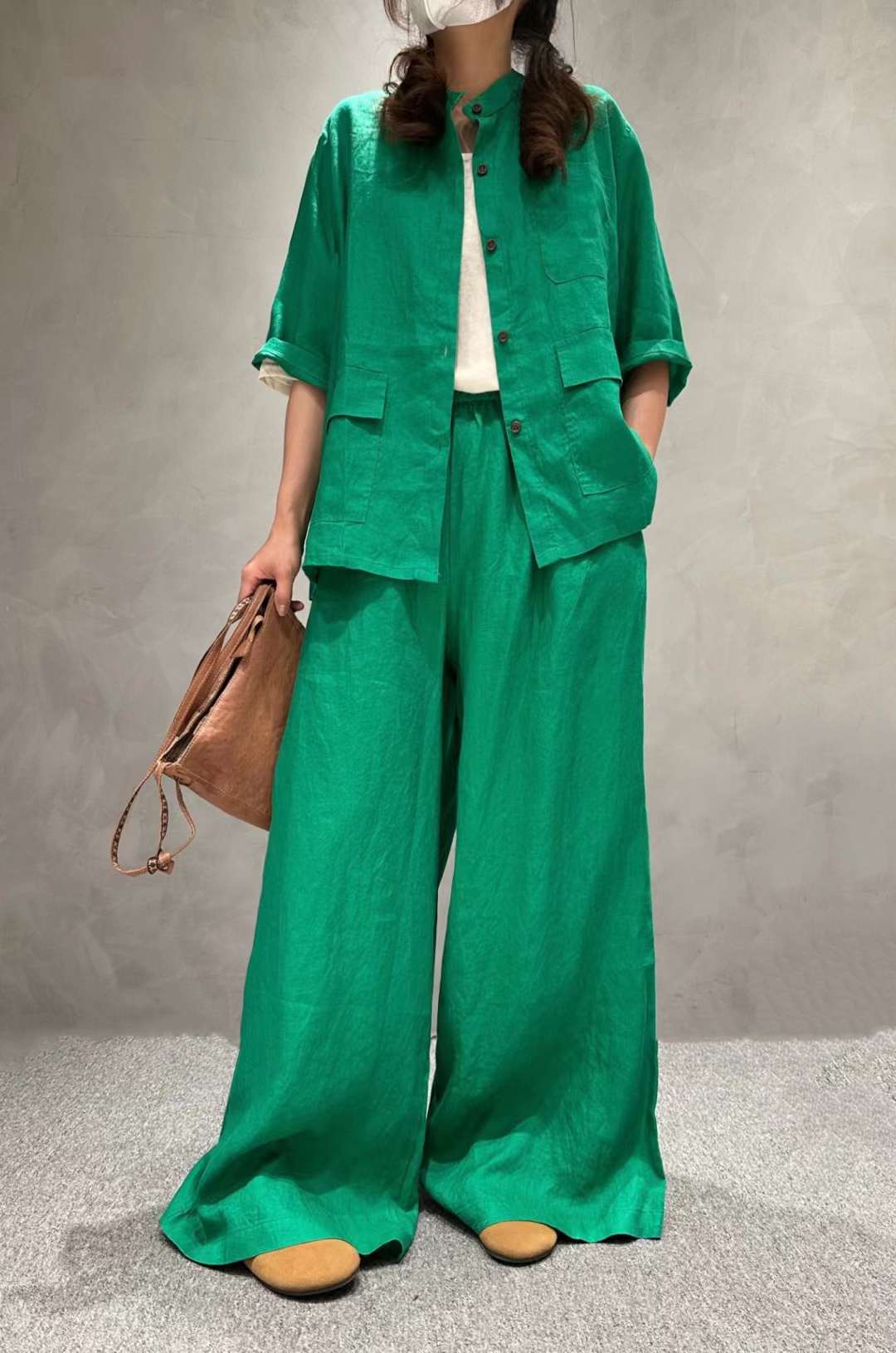Women's Linen Shirt and Wide-Leg Trousers Suit