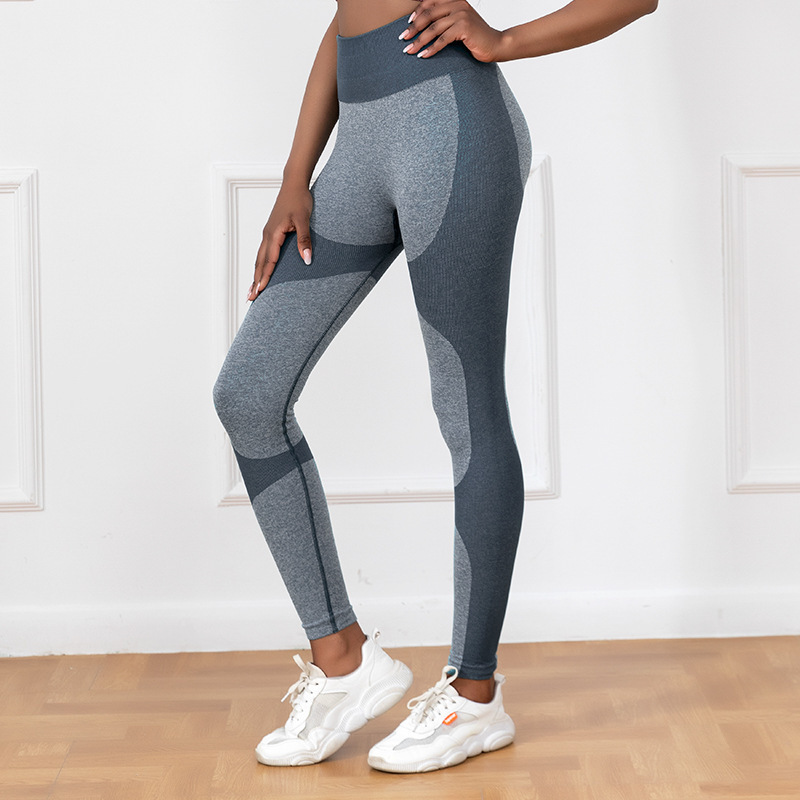 Women's Ribbed Colour-Block High-Waisted Seamless Leggings