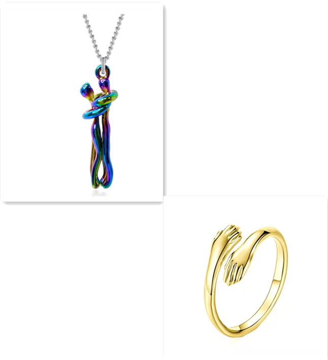 Unisex Interlocking Figure Pendant Necklace with Optional Ring Sets