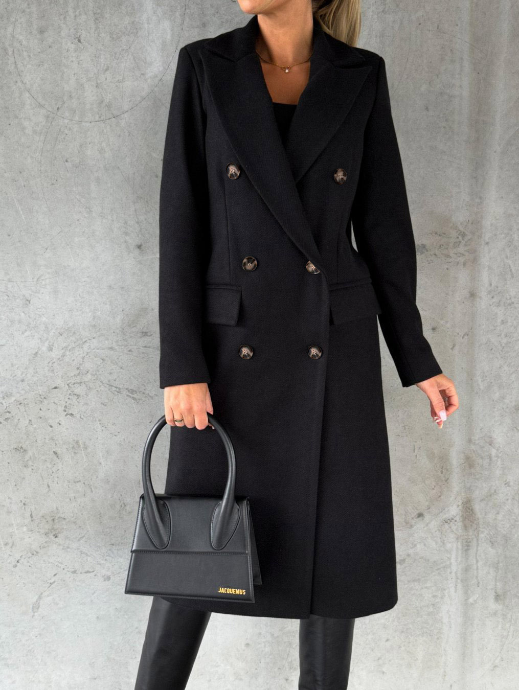 Women's Long Double-Breasted Lapel Coat with Flap Pockets