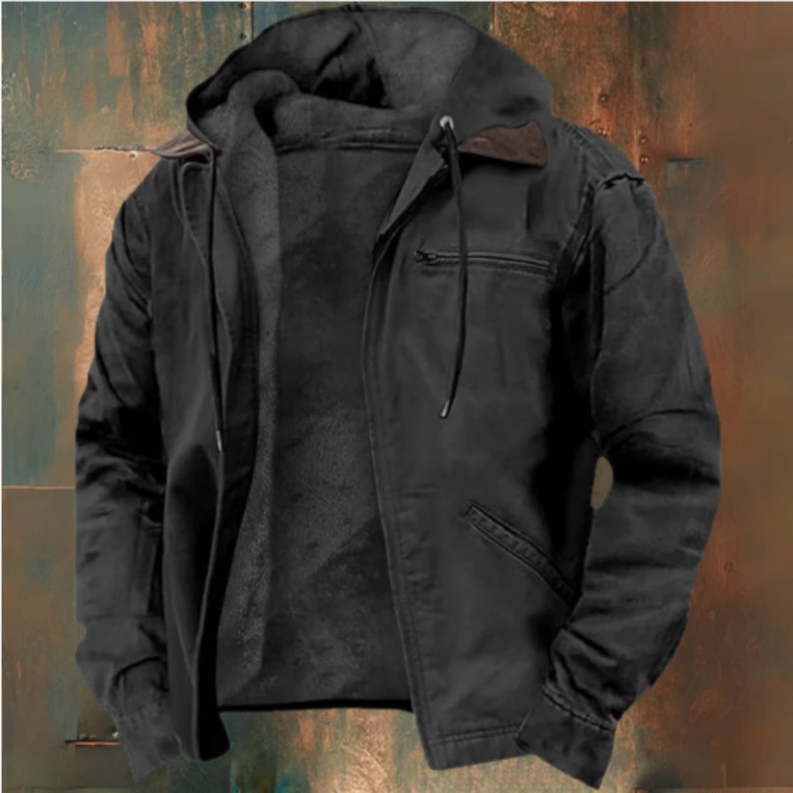 Men’s Hooded Fleece-Lined Zip Jacket with Chest Pocket