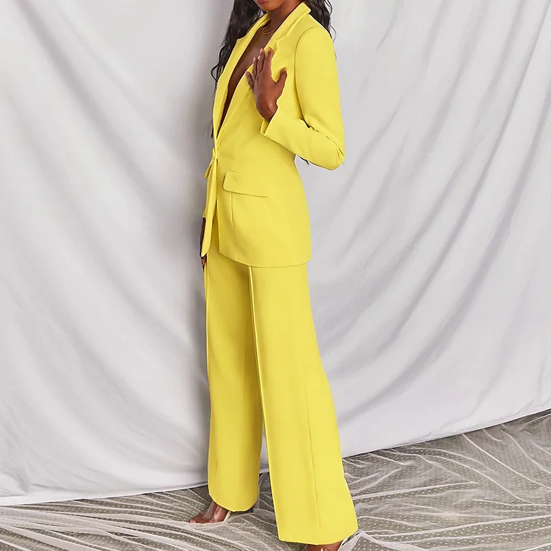 Women’s Tailored Two-Piece Suit Set with Lapels and Wide-Leg Trousers