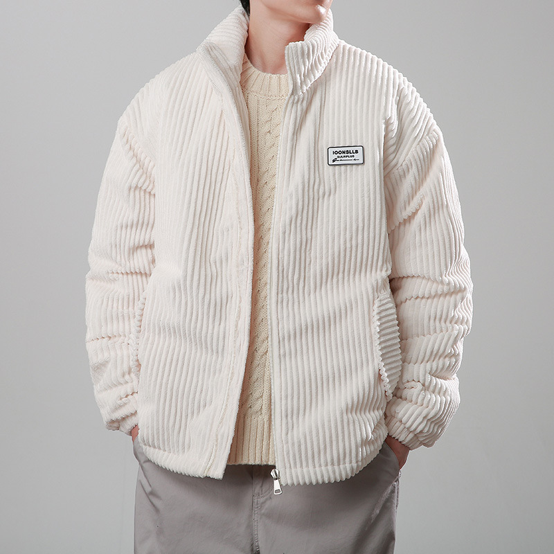 Men’s Corduroy Padded Zip Jacket with Stand Collar