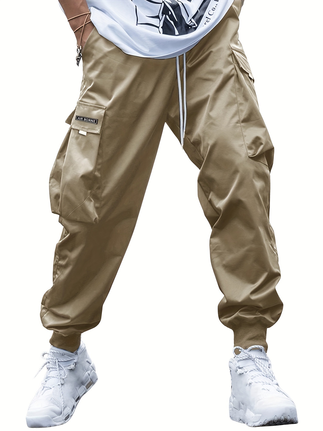Men’s Loose Fit Cargo Trousers with Drawstring Waist and Cuffs
