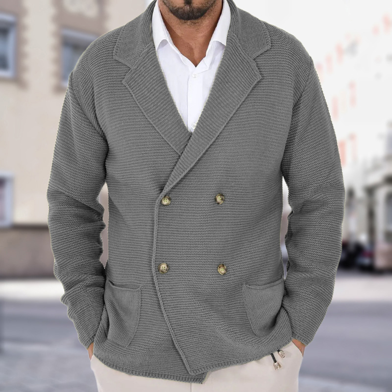 Cardigan Lapel Sweater Coat For Men Fall Winter Slim Double Breasted Sweaters Business Cas