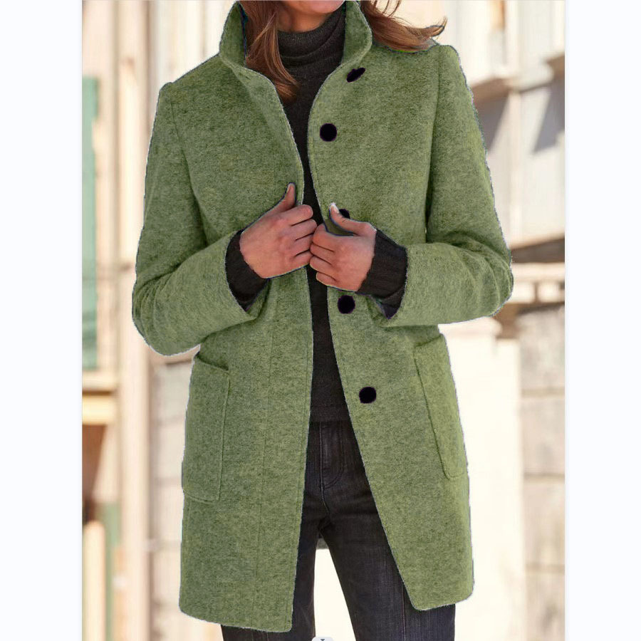 Women's Textured Stand Collar Button Front Coat With Pockets
